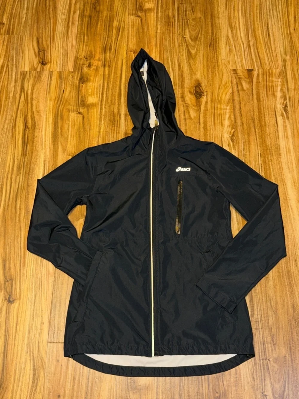 Asics small Black Jacket Windbreaker Hood waterproof run activewear women men